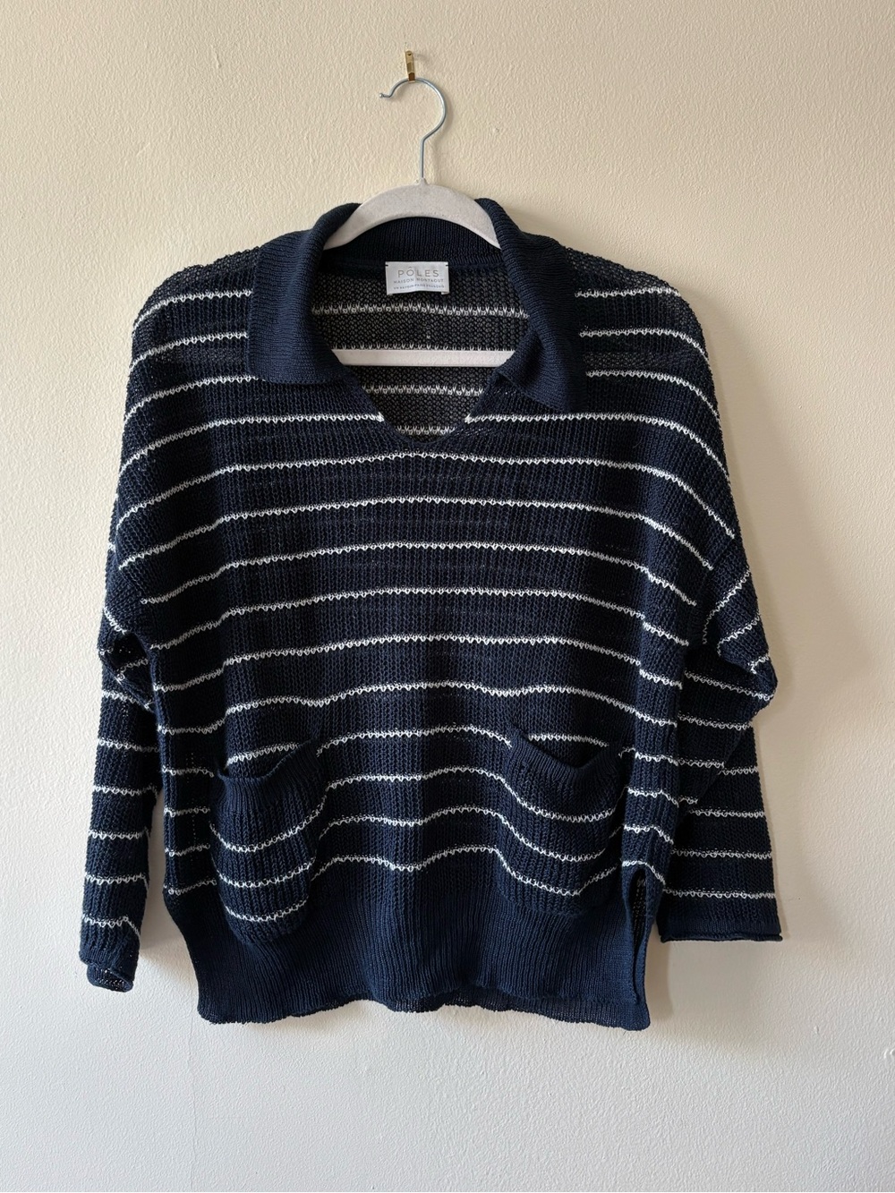 Poles Maison Montagut Stripe Knit Polo Short Sleeve Sweater